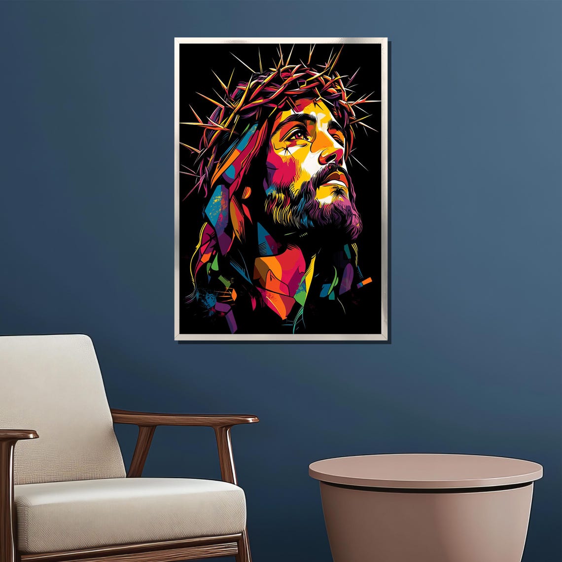 Vibrant Pop Art Jesus Crown Of Thorns Colorful Religious Poster - Image 2