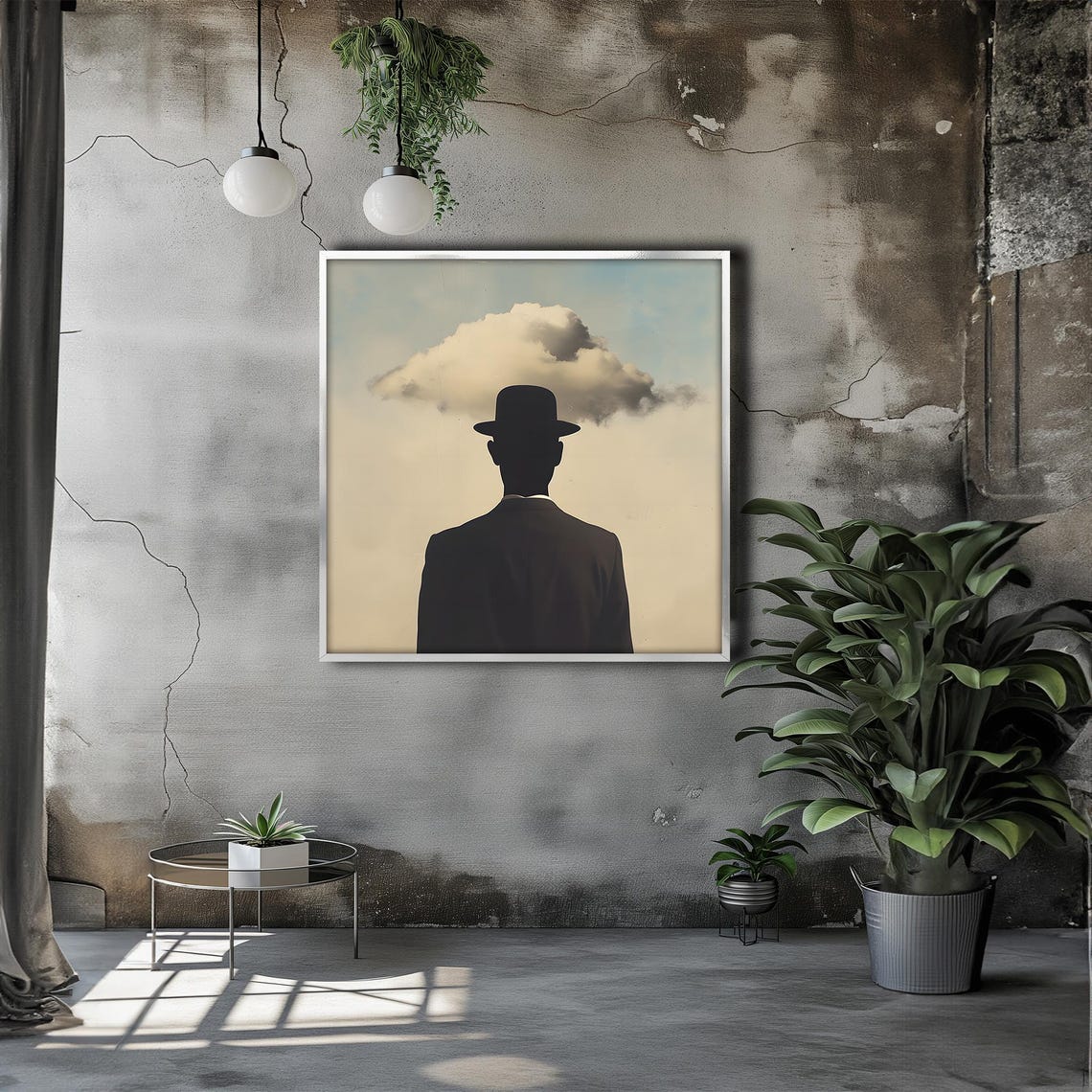Surreal Bowler Hat Silhouette Gazing At A Floating Cloud Above Poster - Image 3