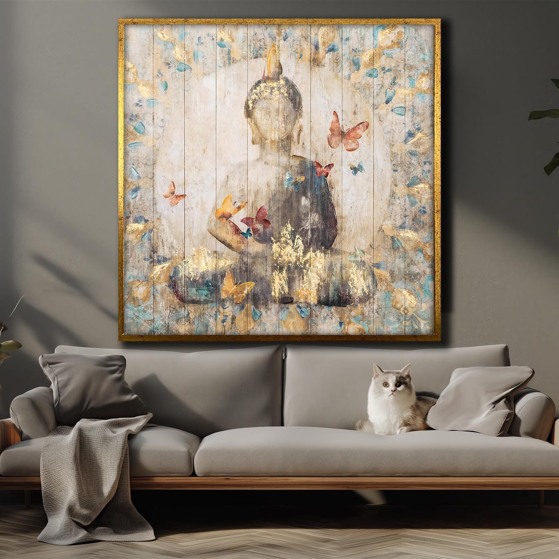 Serene Buddha with Butterflies Rustic Vintage Zen Style Poster - Image 4