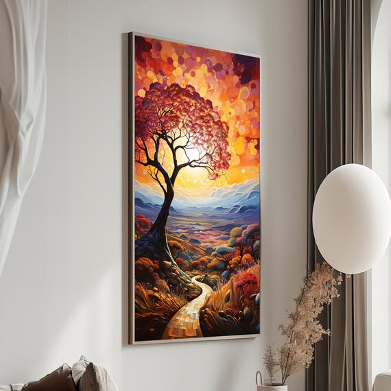 Golden Pathway To The Sunset Enchanting Landscape Painting Vibrant Colors Ideal Gift For Nature And Art Lovers