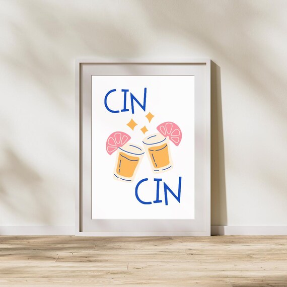 Cin Cin Italian Cocktail Poster, Fun Bar Decor