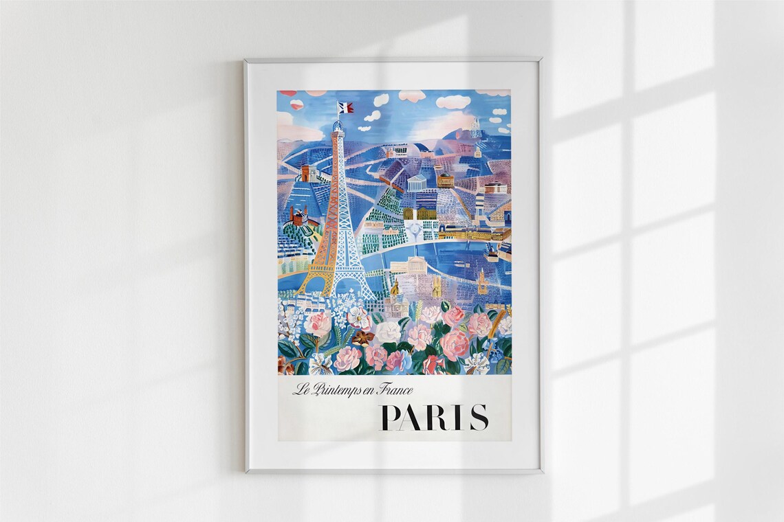 Springtime In France Paris Eiffel Tower Roses Floral Art Poster