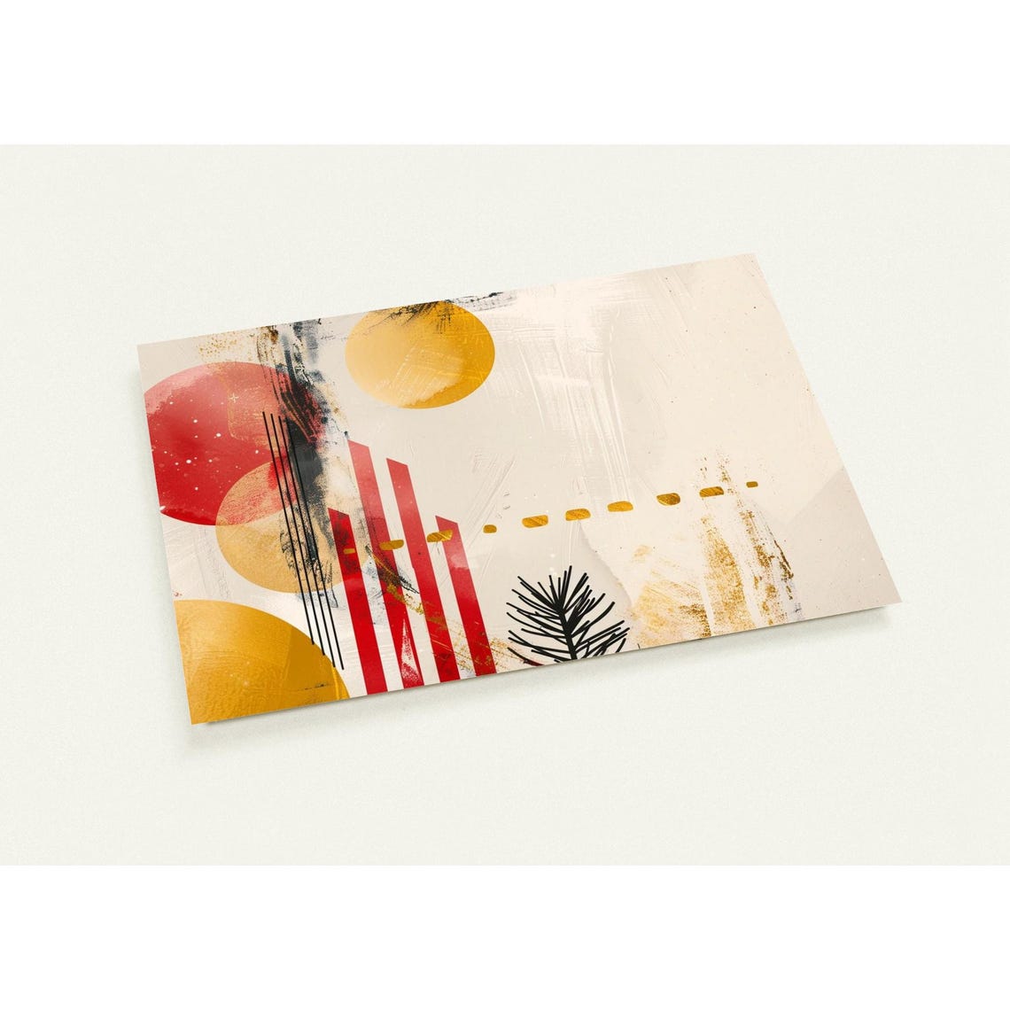 Red Gold Abstract Shapes Holiday Art Small Evergreen Tree Poster