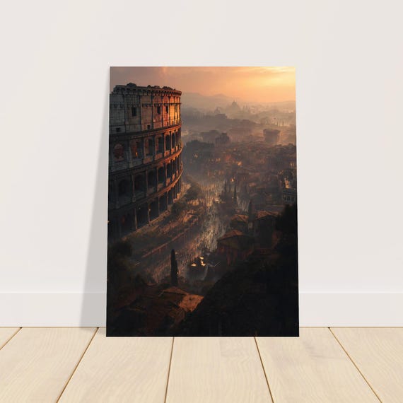 Colosseum Sunset Art Print Ancient Rome Wall Italian Cityscape Poster Historical Architecture Decor Vintage Travel Artwork