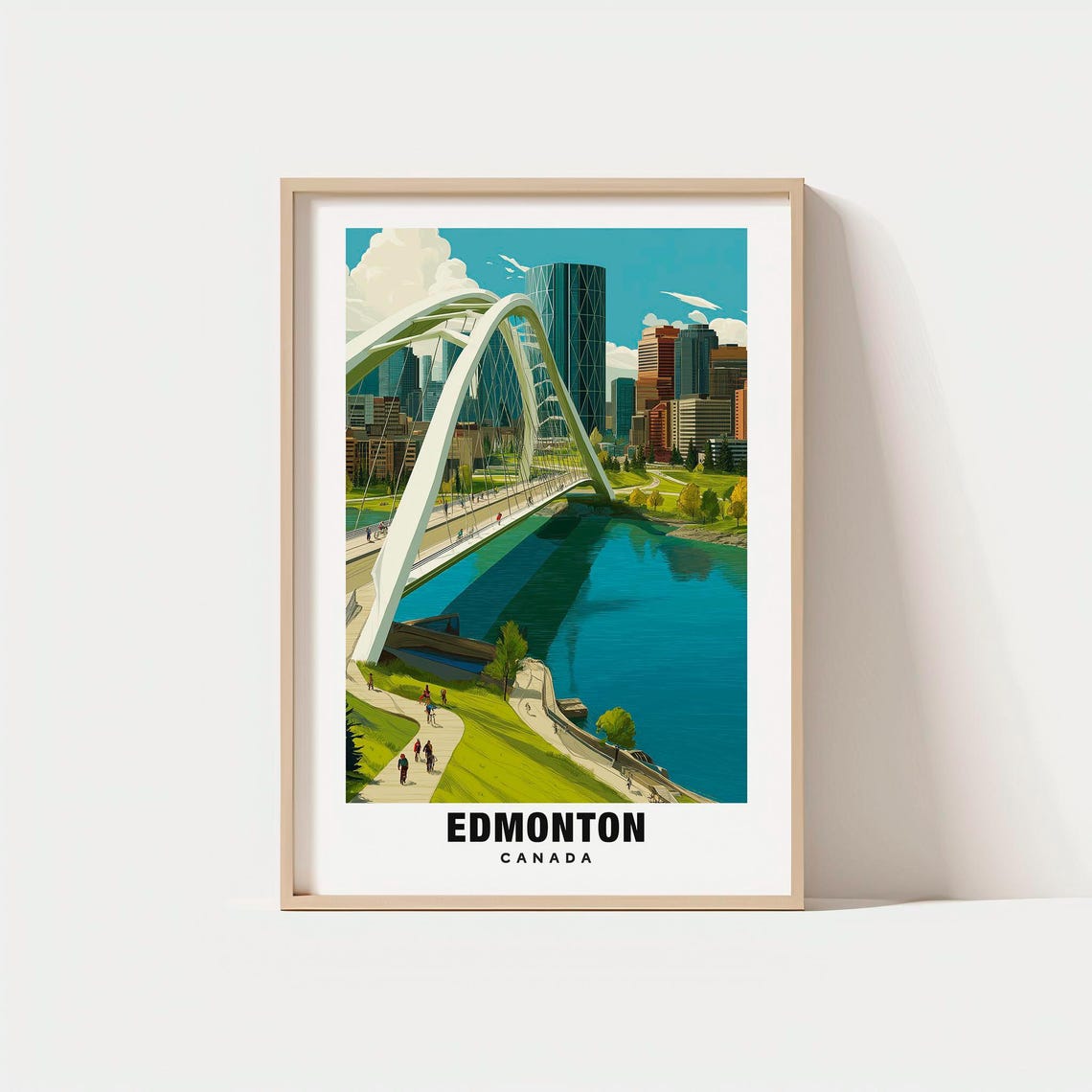 Edmonton Canada River Arch Bridge Skyline City Vintage Poster