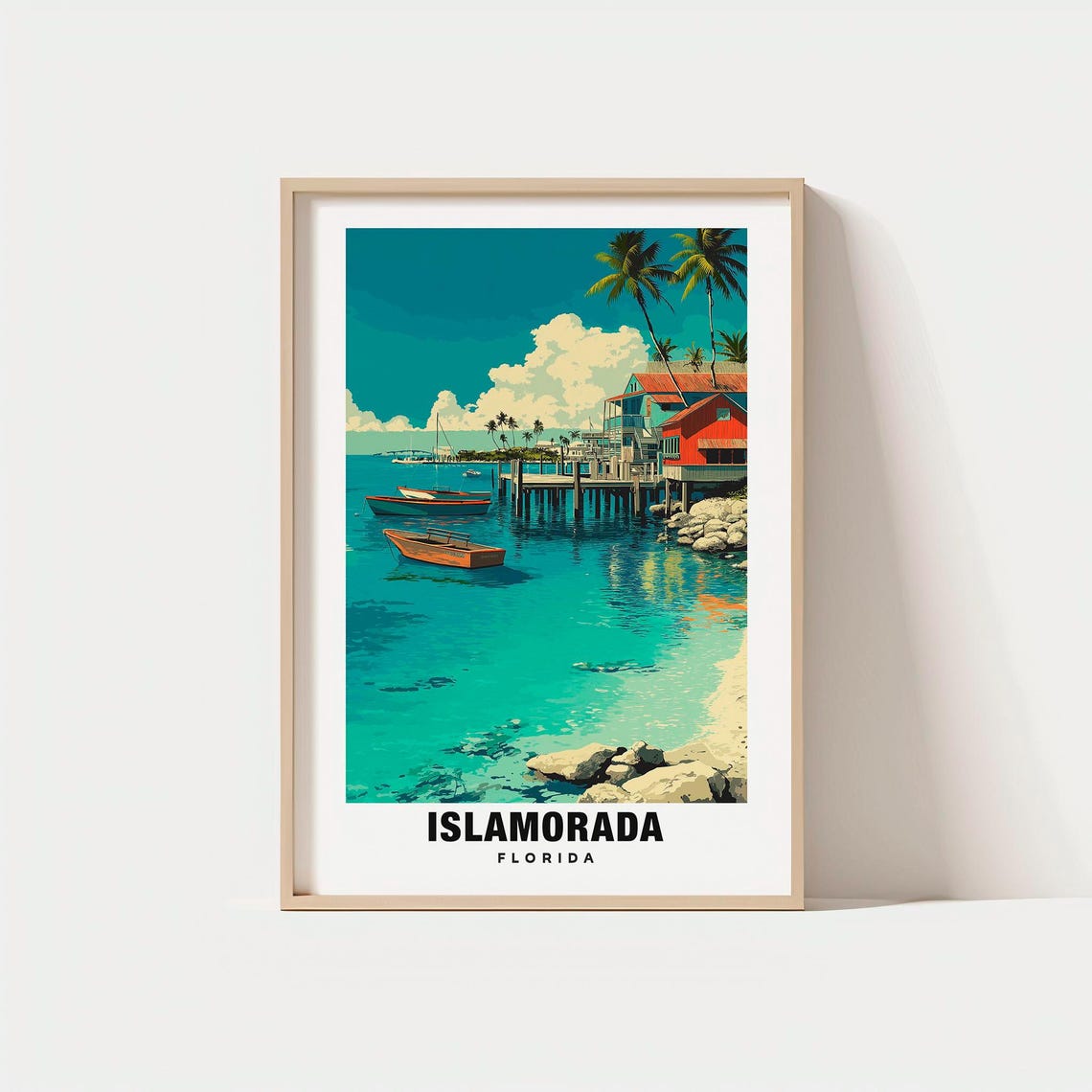 Islamorada Florida Keys Harbor Stilt Houses Retro Travel Poster