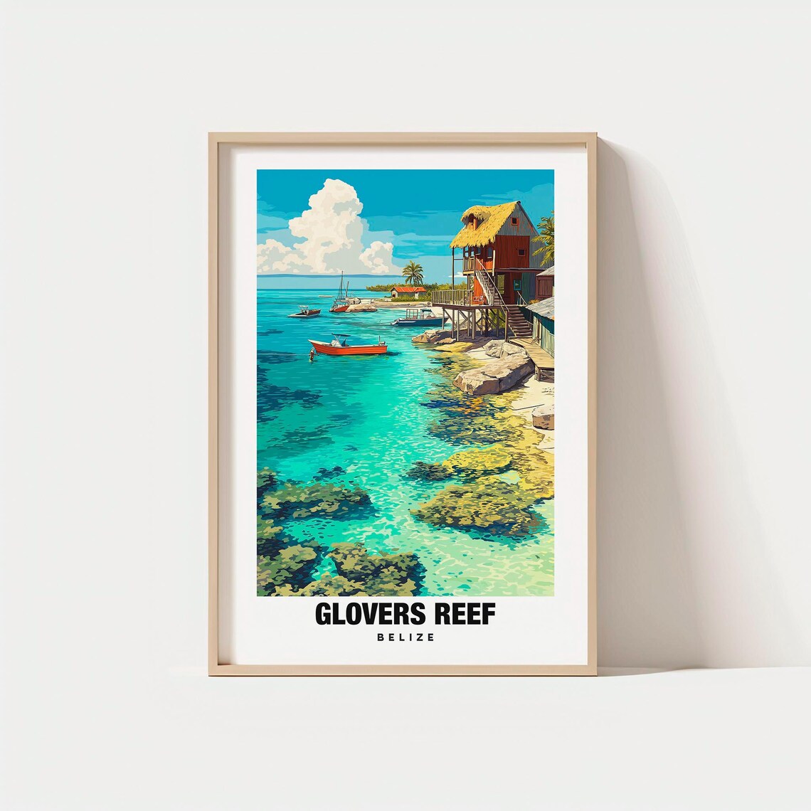 Glovers Reef Print Belize Poster Views Art Atoll Charm Lagoon Scene Tropical Beauty Local Heritage