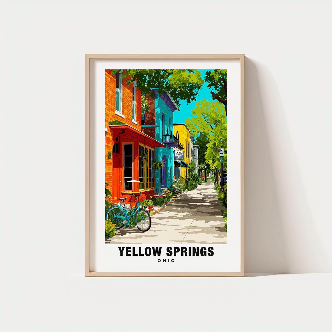Yellow Springs Ohio Colorful Main Street Bicycle Village Poster