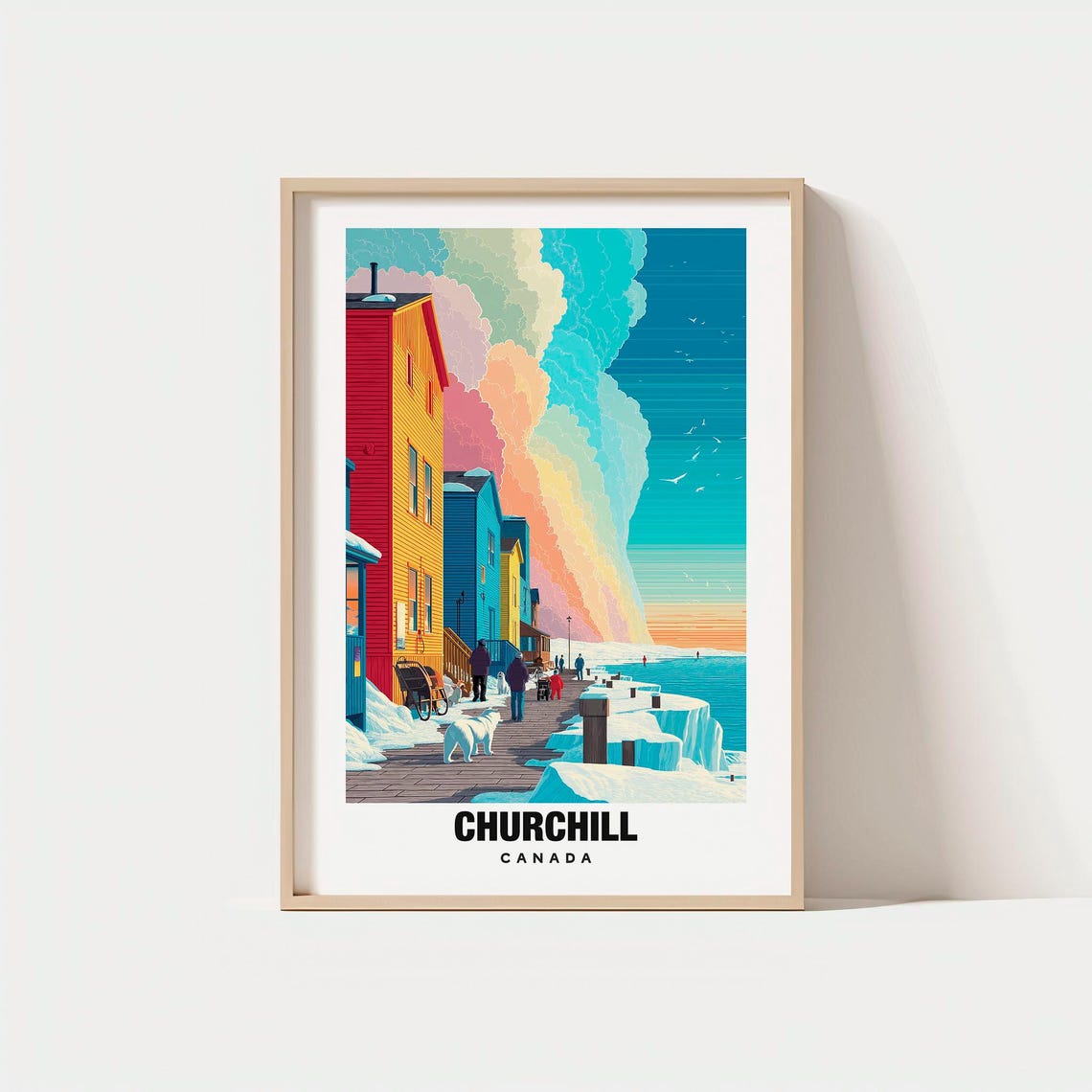 Churchill Canada Snowy Arctic Boardwalk with Icy Shoreline Poster
