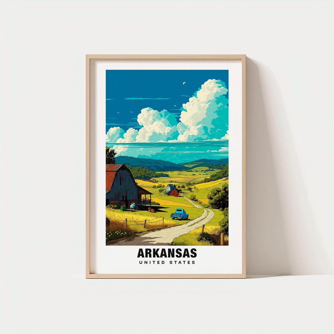 Arkansas Rolling Hills Old Barn Dirt Road Big Sky Travel Poster