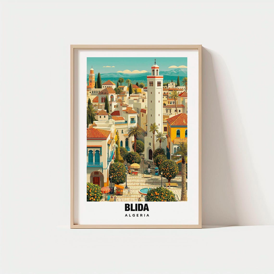 Blida Algeria City Minaret Orange Gardens Vintage Travel Poster
