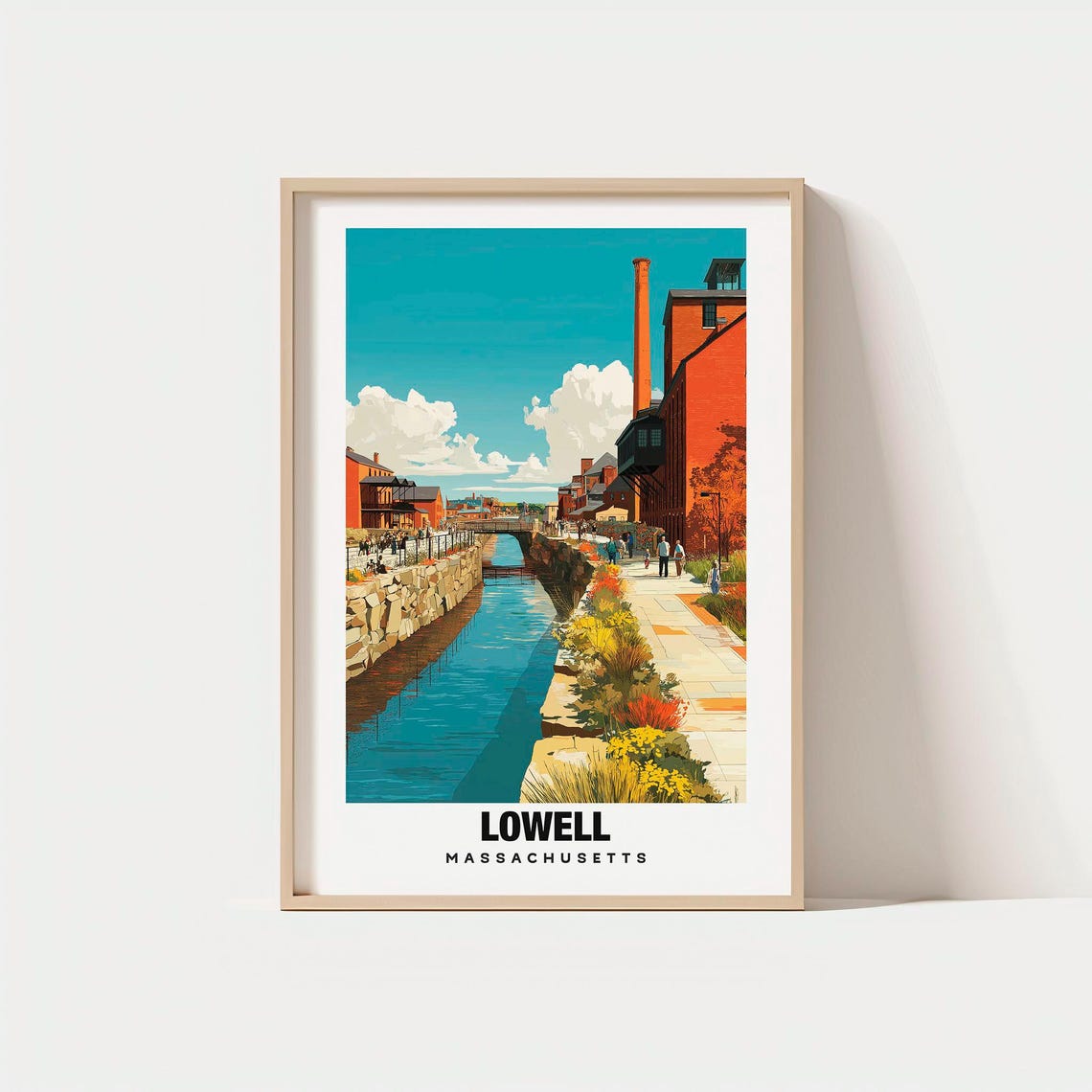 Lowell Massachusetts Historic Canal Brick Mills Travel Poster