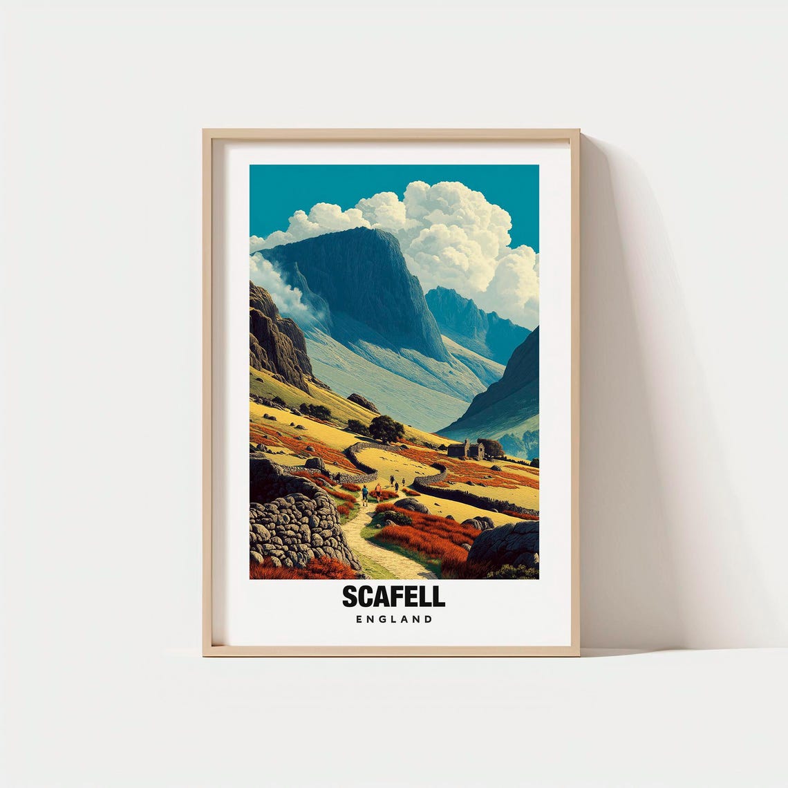 Scafell England Lake District Mountain Valley Vintage Travel Poster