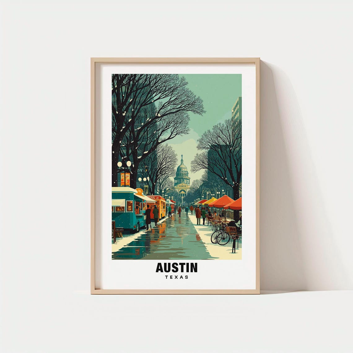 Austin Texas Winter Street Scene with State Capitol Dome Poster