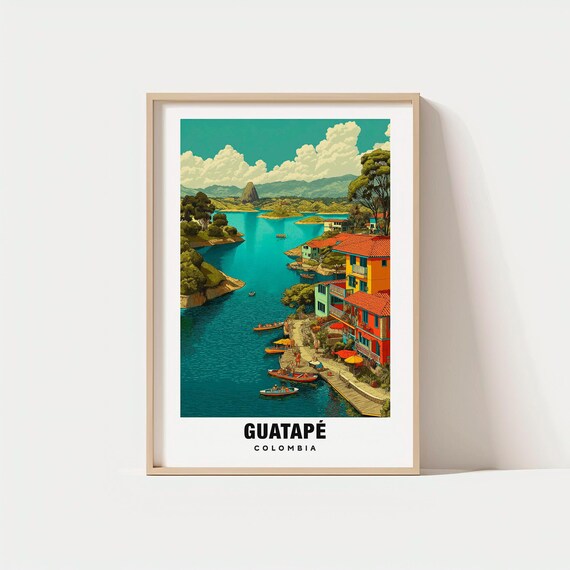 Guatap Print Colombia Poster Views Art Charm Beauty Scenic Landscape Colorful Town Cultural