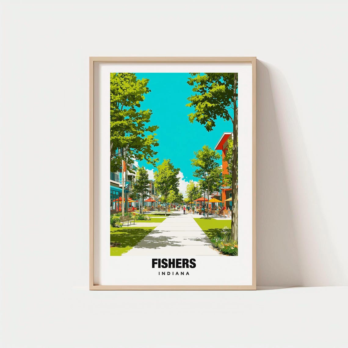 Fishers Indiana Downtown Plaza Tree Lined Promenade Cafe Poster