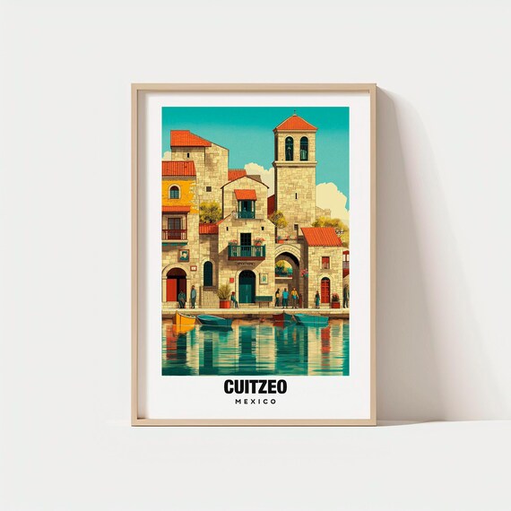 Cuitzeo Print Mexico Poster Views Art Town Charm Lake Scene Cultural Beauty Local Heritage Travel