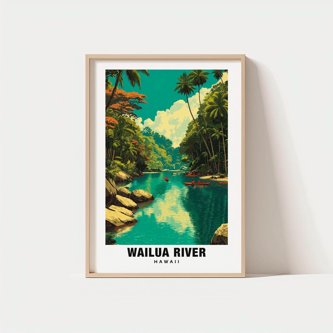 Wailua River Hawaii Kayaks on Tropical Jungle River Kayaking Poster