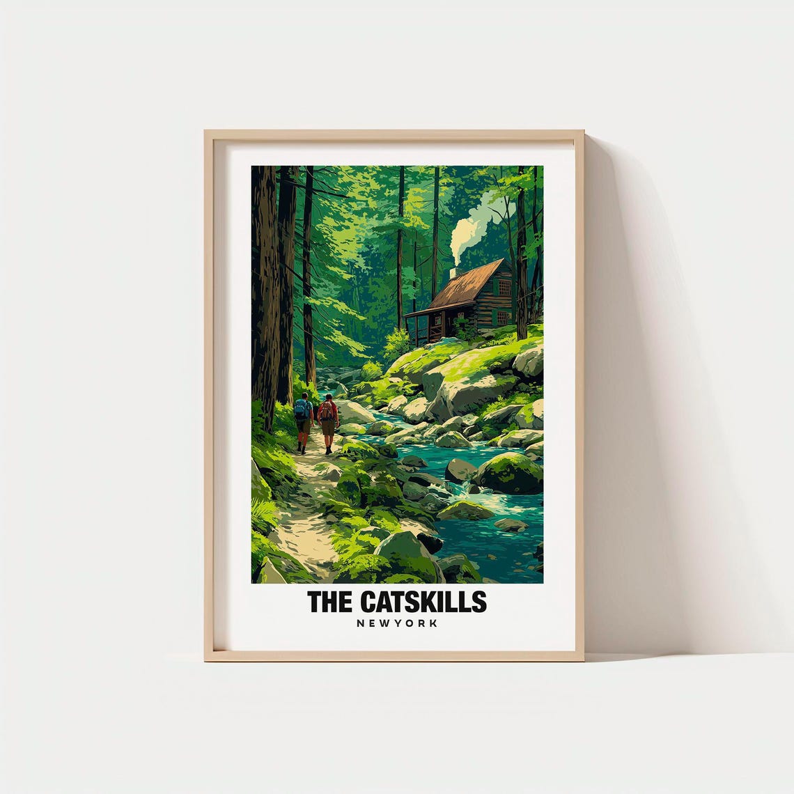 The Catskills New York Vintage Forest Cabin Hiking Trail Travel Poster