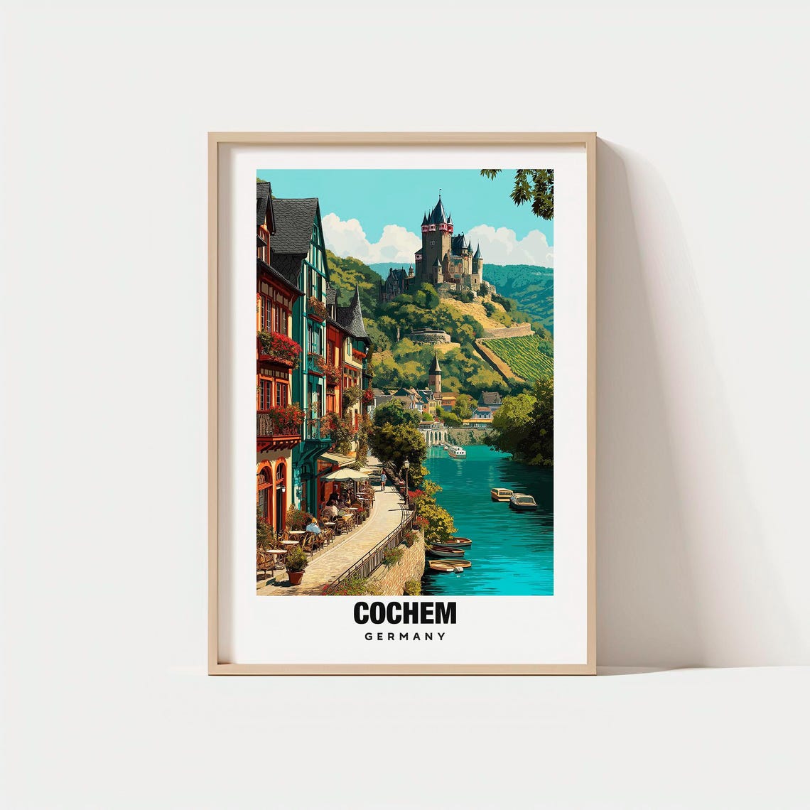 Cochem Germany Hilltop Castle River Promenade Moselle Valley Poster