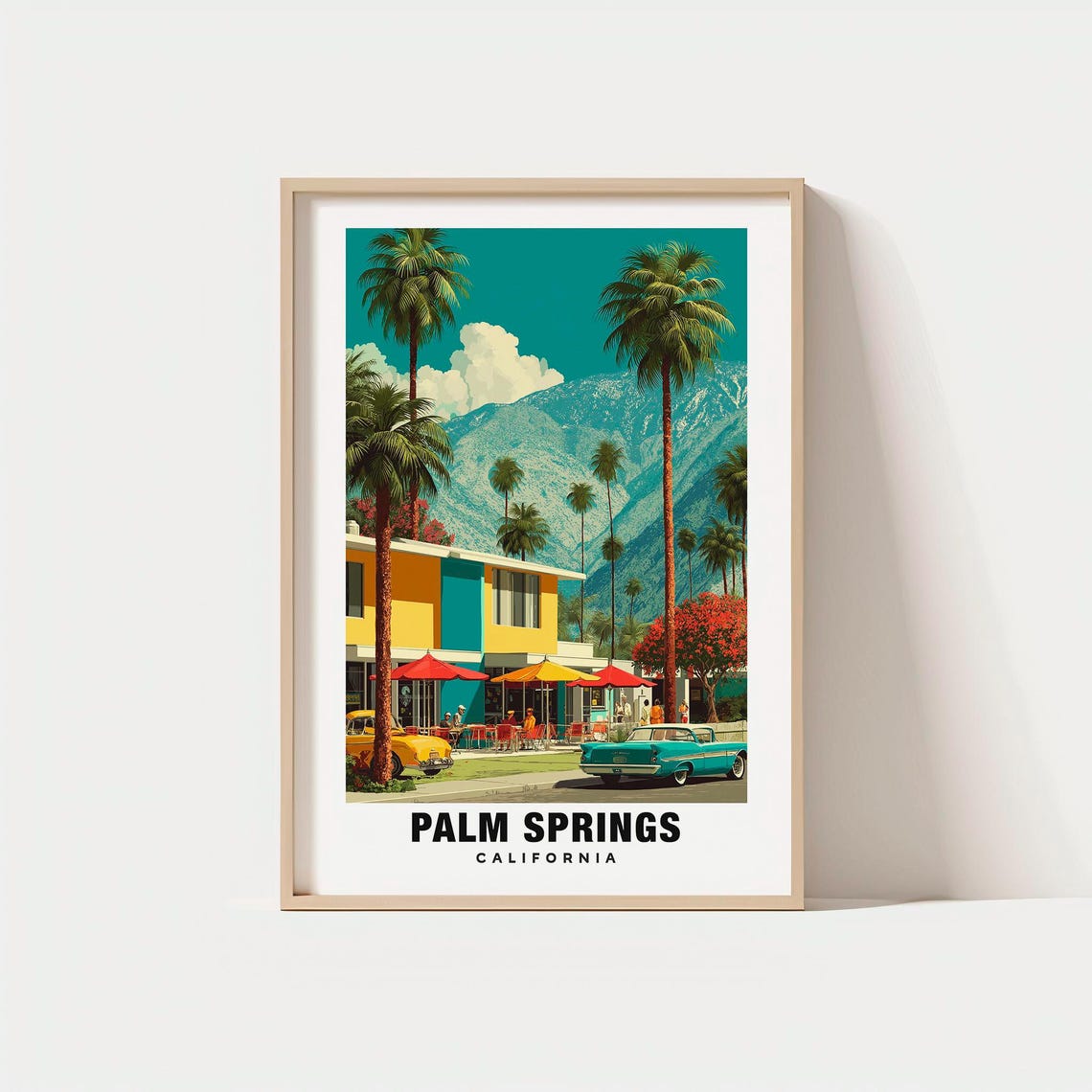 Palm Springs California Mid Century Motel Palm Trees Vintage Poster