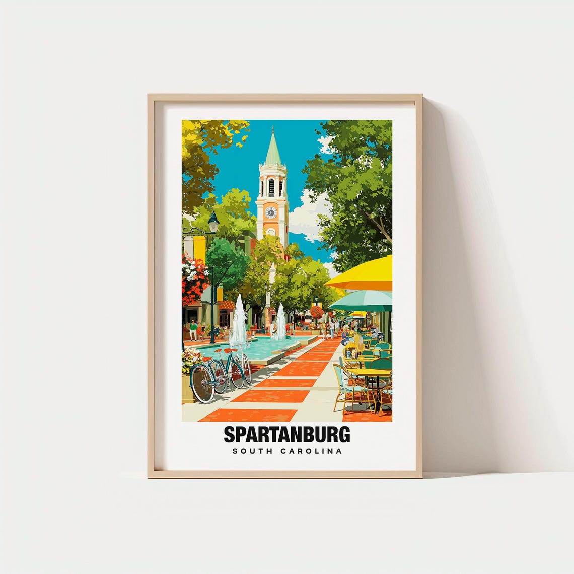 Spartanburg Print Usa Poster Views Art City Charm Park Scene Urban Beauty Local Heritage South Carolina
