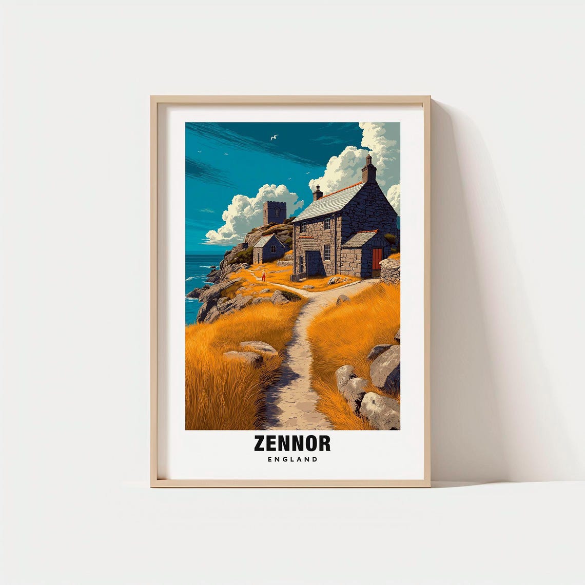 Zennor England Cornwall Coastal Cliff Cottage Vintage Travel Poster