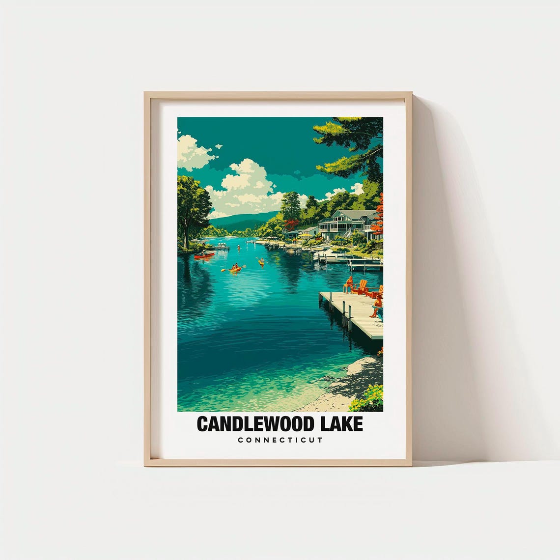 Candlewood Lake Connecticut Lakeside Dock Kayak Travel Poster