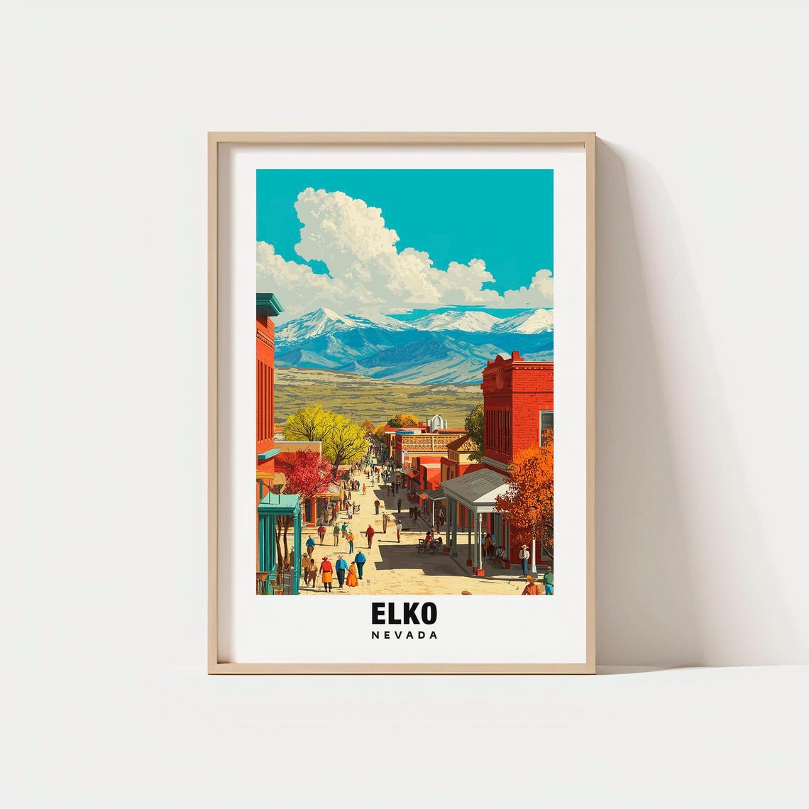 Elko Nevada Vintage Western Main Street Mountain Travel Poster