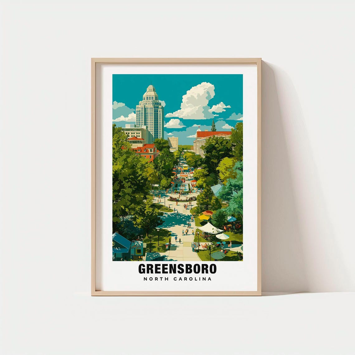 Greensboro Print Usa Poster Travel Art Urban Scene Park Views City Escape Scenic Landscape Historic Charm North Carolina