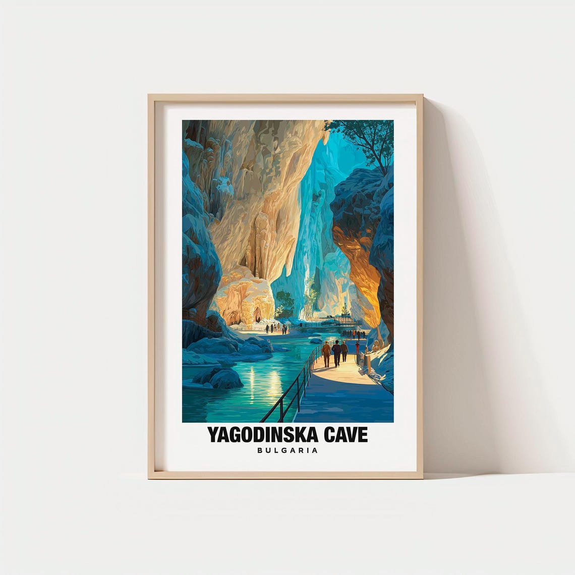 Yagodinska Cave Bulgaria Underground Cavern Walkway Travel Poster