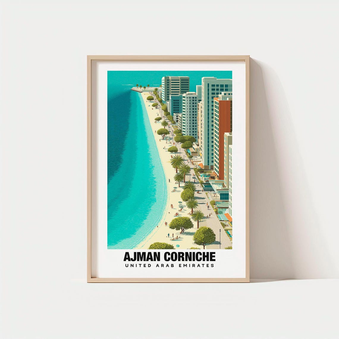 Ajman Corniche United Arab Emirates Sunny Beach Skyline Poster