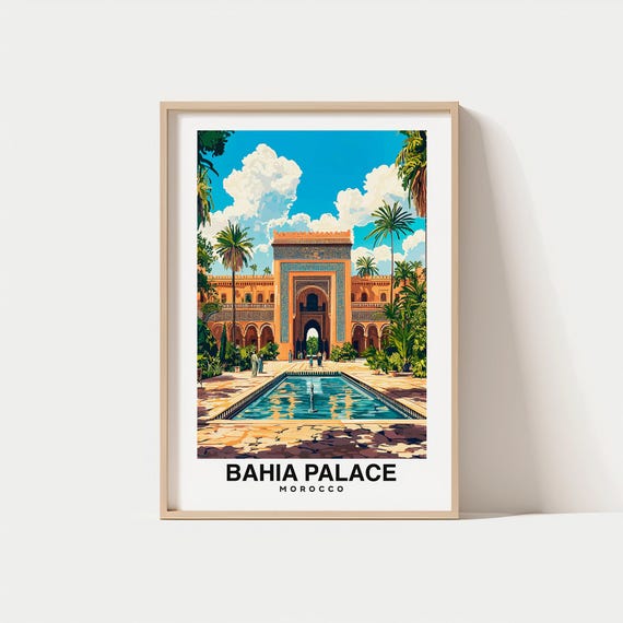 Bahia Palace Park Travel Print Bahia Palace Morocco Travel Gift City Poster Birthday Present Wedding Gift