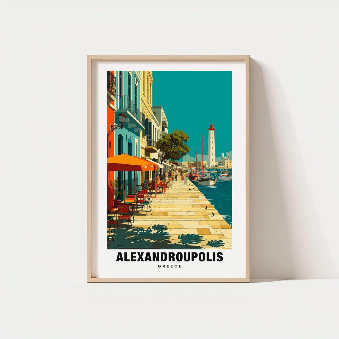 Alexandroupolis Greece Waterfront Lighthouse Cafes Harbor Poster