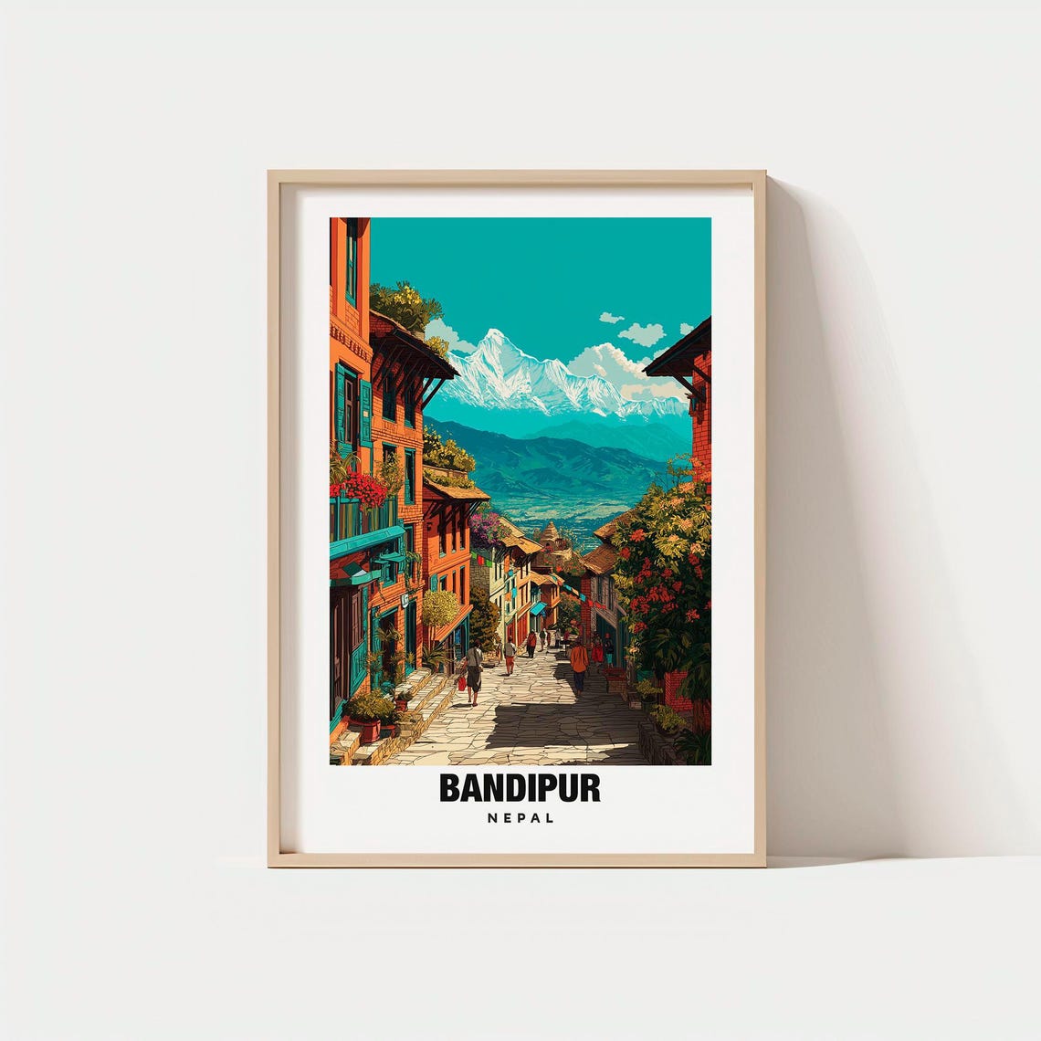 Bandipur Nepal Snowy Himalayan Peaks Old Mountain Town Poster