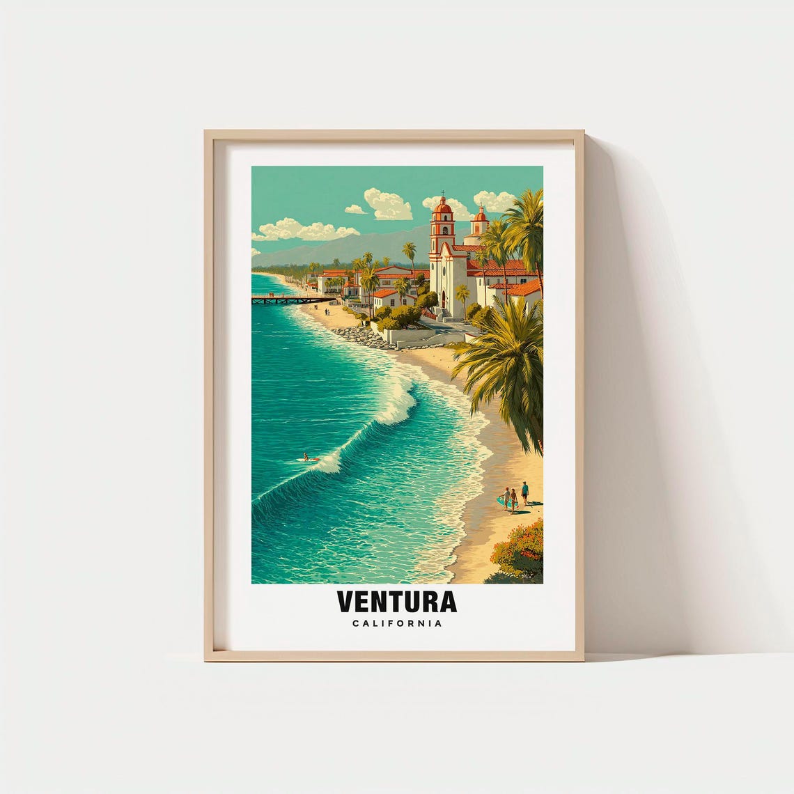 Ventura California Coastal Surf Beach Mission Retro Travel Poster