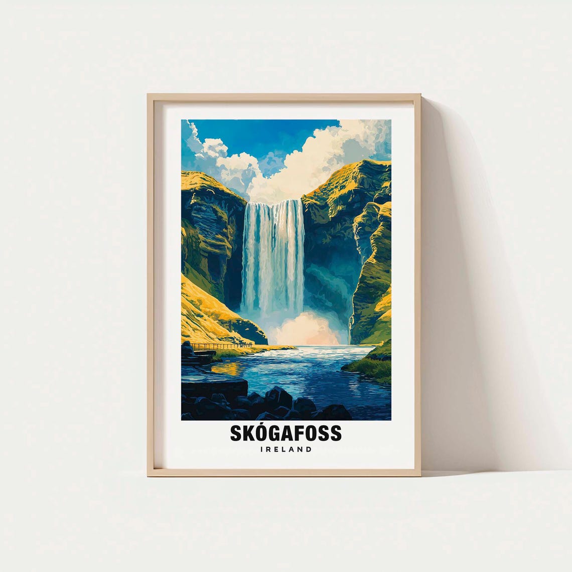 Skogafoss Iceland Waterfall Cascading Cliffs Mist Nature Poster