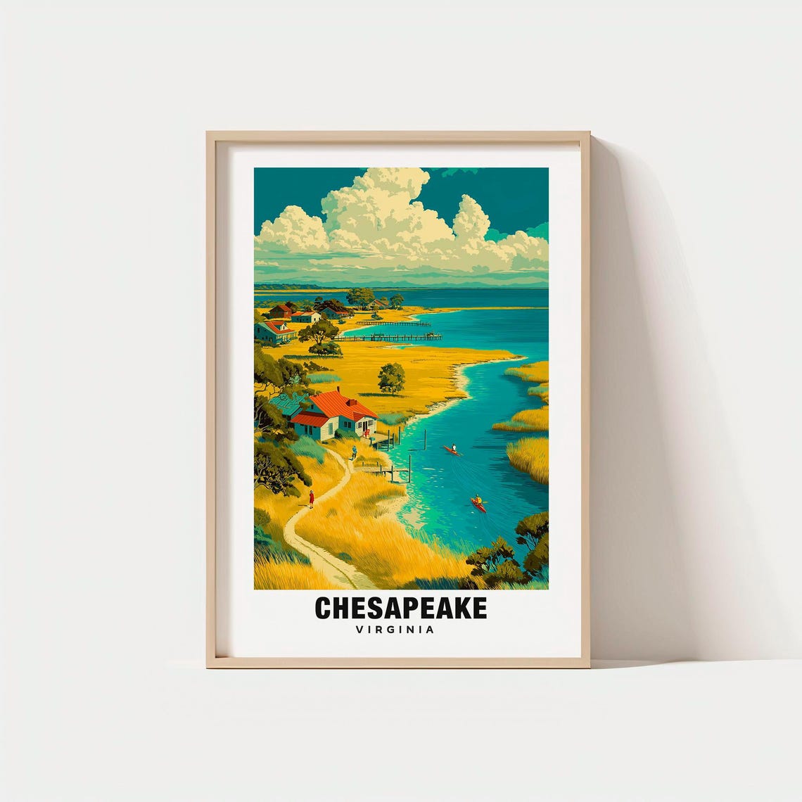 Chesapeake Virginia Bay Village Sunset Coastal Travel Poster