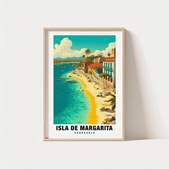 Isla de Margarita Venezuela Vintage Beach Scene Travel Poster