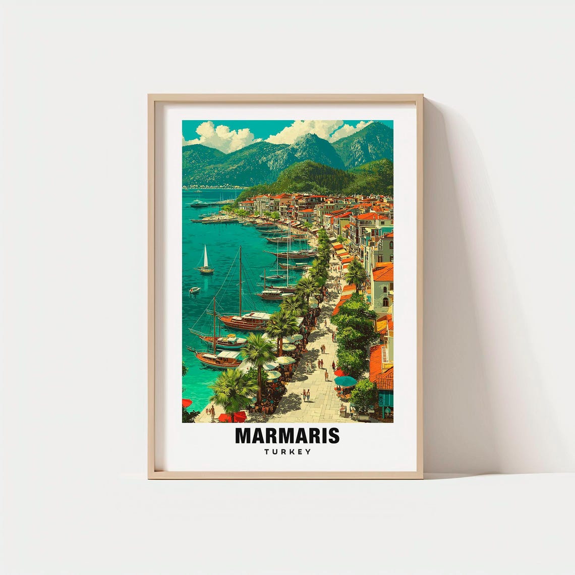 Marmaris Marina Palm Promenade Mountains Turkey Travel Poster