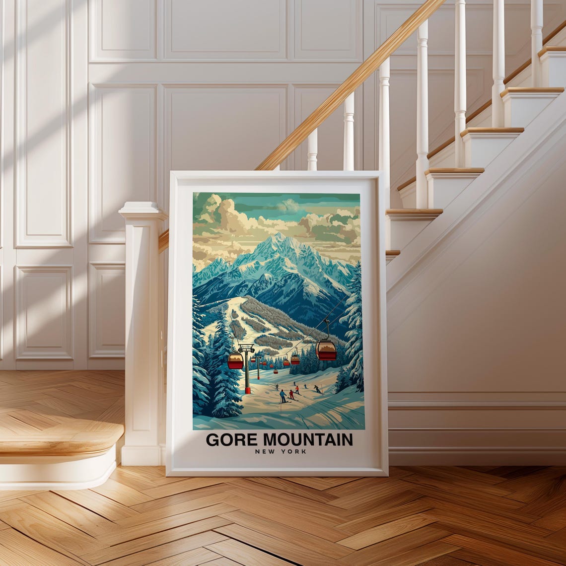 Adirondack Mountains Print Usa Poster Travel Wall Art Ski Print Scenic Art Mountain Decor Winter Sports Print Travel Poster