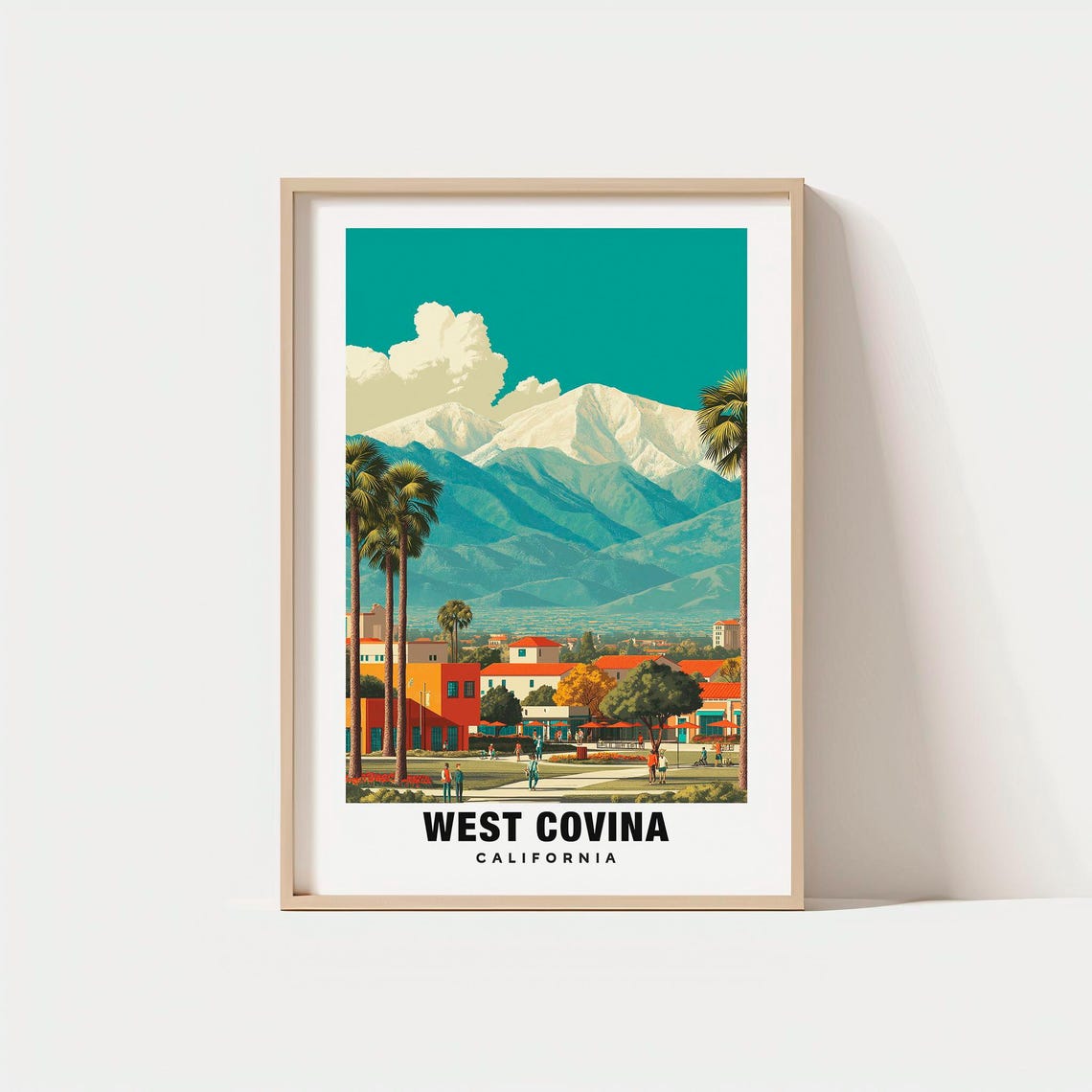 West Covina Print Usa Poster Travel Art Urban Scene Mountain Views City Escape Scenic Landscape Suburban Charm