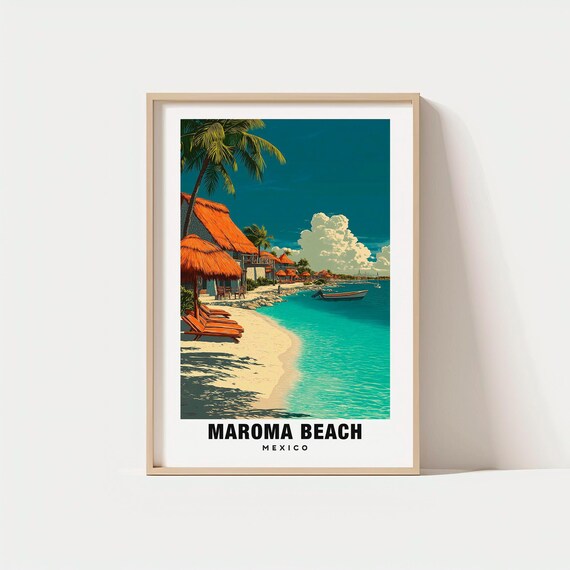 Maroma Beach Print Mexico Poster Travel Art Coastal Scene Views Tropical Escape Scenic Landscape Caribbean Charm Quintana Roo