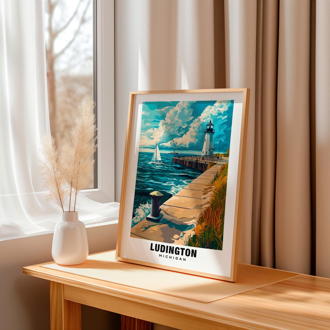 Ludington Print Michigan Poster Ludington Views Ludington Art Michigan Charm Ludington Beauty Scenic Landscape Lake Michigan - Image 3