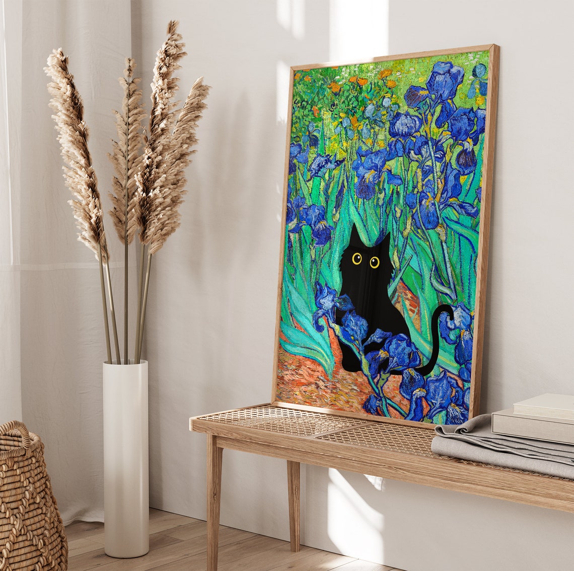 Van Gogh Irises With Black Cat Hidden Among Blue Blooms Poster - Image 4