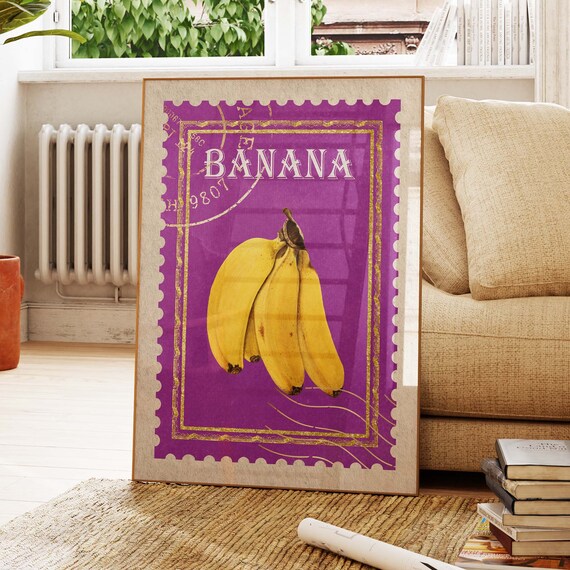Vintage Inspired Banana Poster Classic Postage Stamp Design Elegant Fruit Art Print For Home Decor Kitchen Wall Art Print Food Art St05