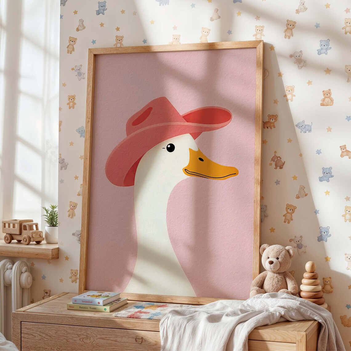 Pink Cowgirl Goose Baby Nursery Wall Art Cute Western Room Decor