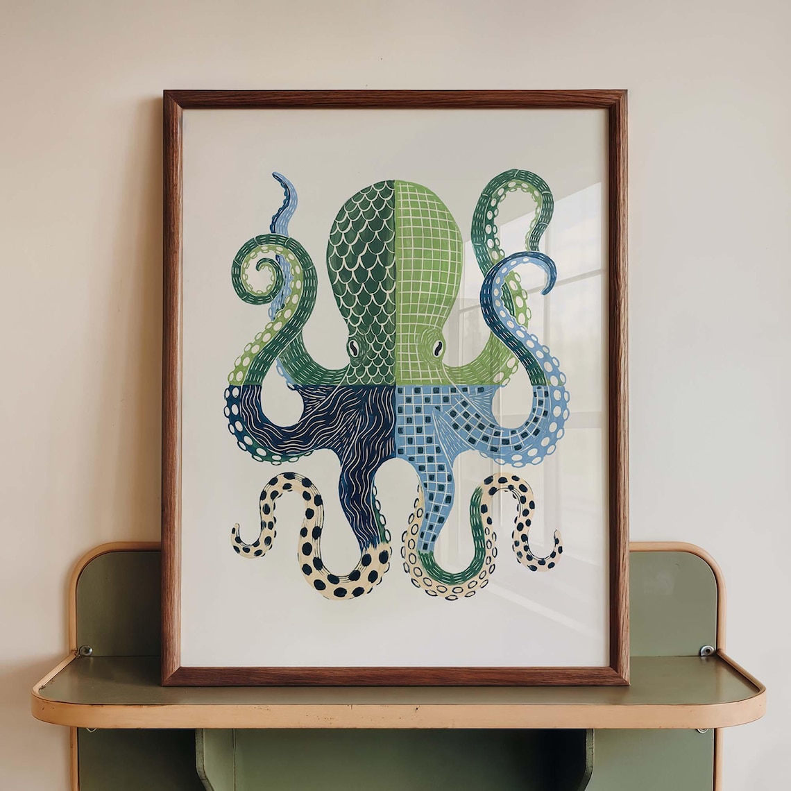 Stylized Octopus, Coastal Nautical Sea Life Illustration