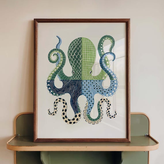 Stylized Octopus, Coastal Nautical Sea Life Illustration