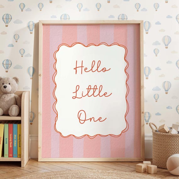 Hello Little One Nursery Wall Art Print Pink Baby Girl Room Decor Sweet Newborn Quote Poster For